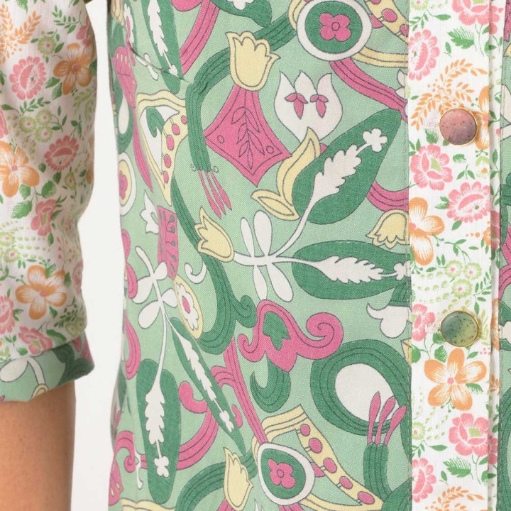 Floral green, pink, white women's shirt, vintage fabrics