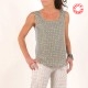 Beige and blue printed tank top, vintage silk