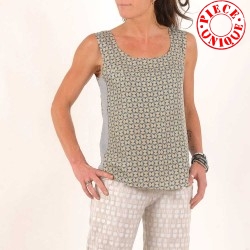 Beige and blue printed tank top, vintage silk
