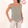 Top débardeur soie vintage imprimée beige bleu gris