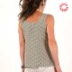 Beige and blue printed tank top, vintage silk