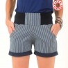 Womens stretchy white and blue striped denim shorts