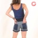Short femme jean rayé marine et blanc extensible