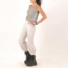 Pantalon femme bouffant coton beige pois blancs