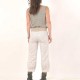Beige and white womens puffy pants, polka dots cotton