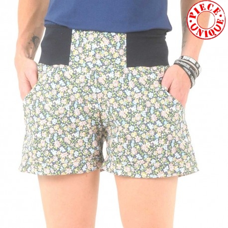 Short femme coton fleuri vintage
