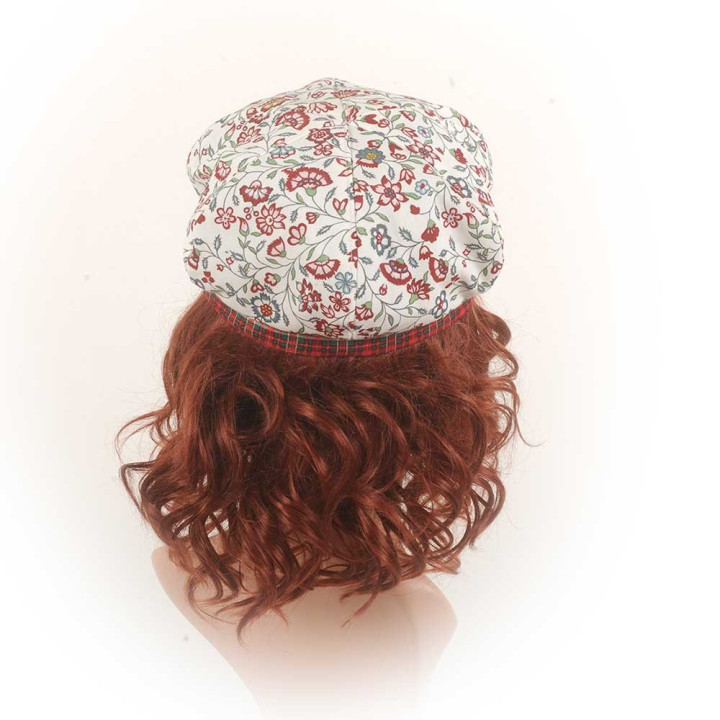 White and red newsboy cap hat, floral cotton