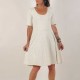Robe extensible blanc écru motif feuillage