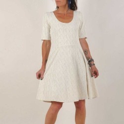Robe extensible blanc écru motif feuillage