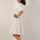 Robe extensible blanc écru motif feuillage