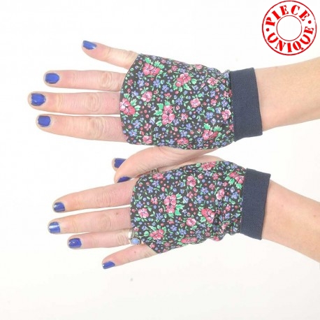 Gantelets mitaines originales coton vintage petites fleurs