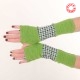 Mitaines longues en patchwork maille vert pomme et pied de poule
