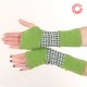 Mitaines longues en patchwork maille vert pomme et pied de poule