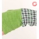 Mitaines longues en patchwork maille vert pomme et pied de poule