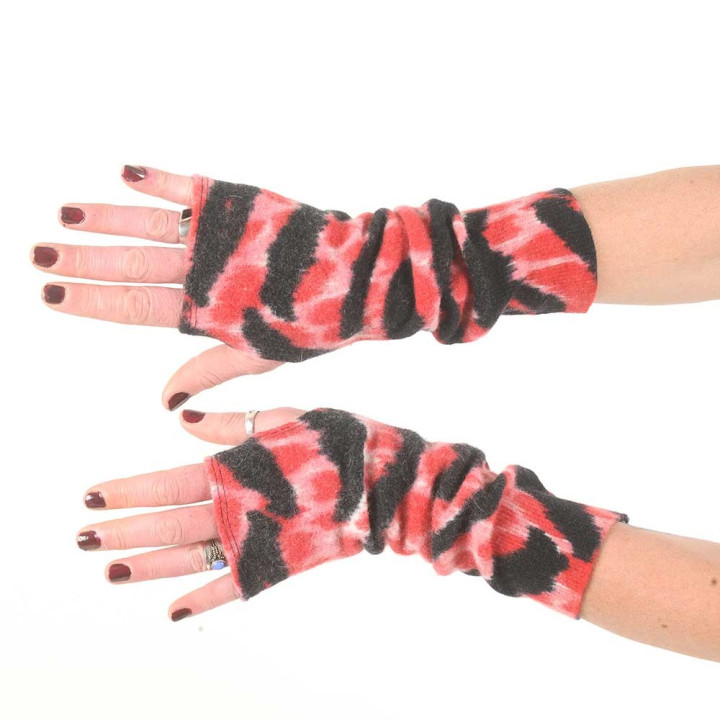 Mitaines longues cachemire rose et noir