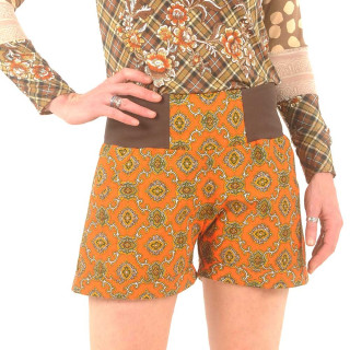 Womens bright orange shorts, vintage printed cotton