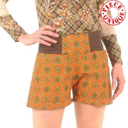 Short femme orange vif à motifs, coton vintage