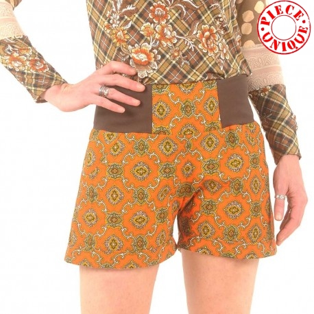Womens bright orange shorts, vintage printed cotton