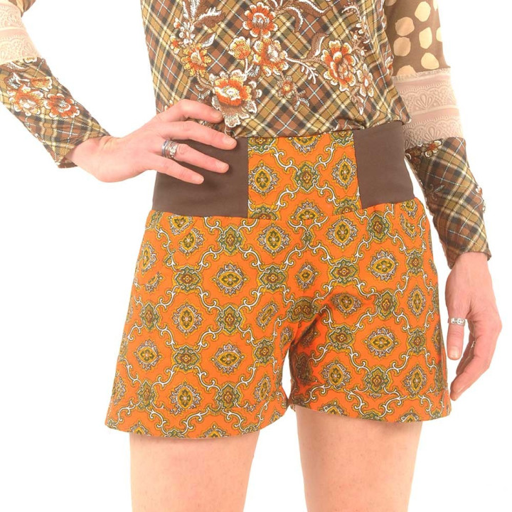 Womens bright orange shorts, vintage printed cotton