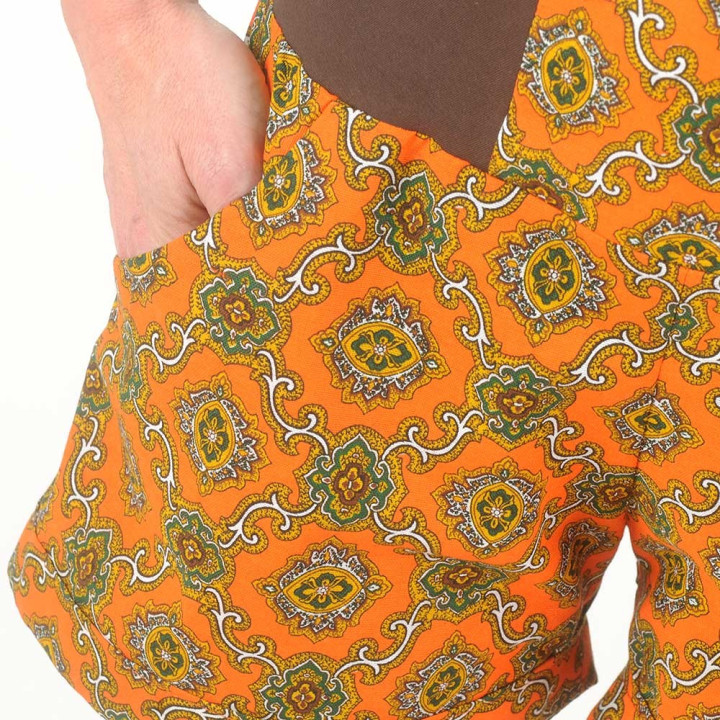 Short femme orange vif à motifs, coton vintage