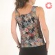 Floral black sleeveless tank top, japanese-style print