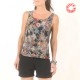 Floral black sleeveless tank top, japanese-style print