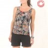 Floral black sleeveless tank top, japanese-style print