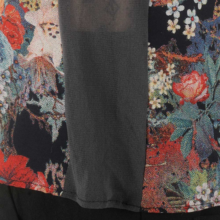 Floral black sleeveless tank top, japanese-style print