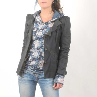 Dark grey women's jacket with yokes and unique collar