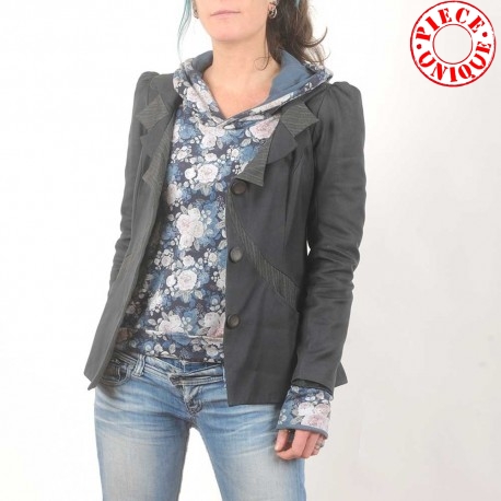 Veste femme fabriquée en France créateur femme gris foncé, vêtements originaux made in France