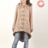 Manteau femme à capuche, patchwork de tissus vieux rose, dos pointu