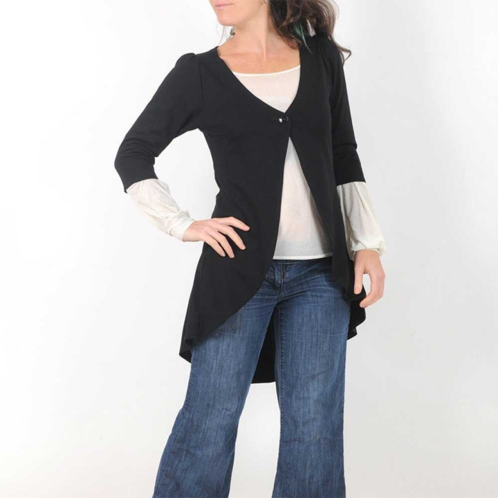 Long black jersey swallowtail sweater