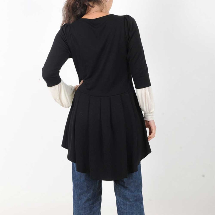 Long black jersey swallowtail sweater