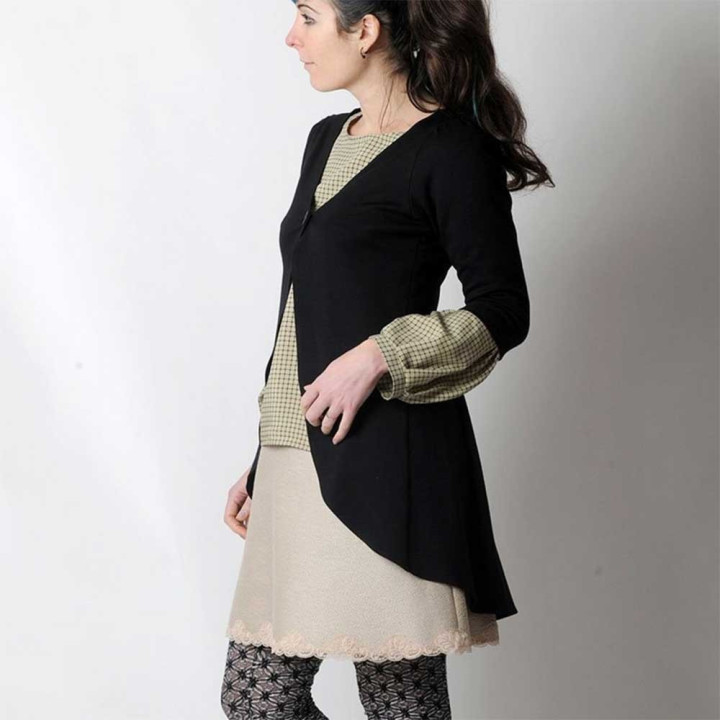 Long black jersey swallowtail sweater
