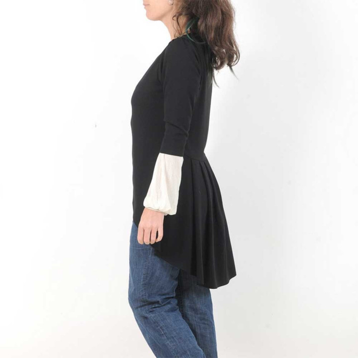 Long black jersey swallowtail sweater