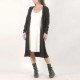 Gilet long noir coupe ample, manches longues froncées