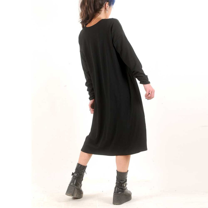 Long black cardigan, loose cut, long shirred sleeves