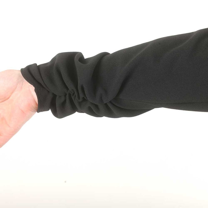 Gilet long noir coupe ample, manches longues froncées