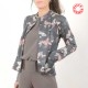 Veste femme ajustée faux daim stretch motif papillons, col officier
