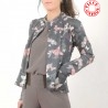 Veste femme ajustée faux daim stretch motif papillons, col officier