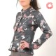Veste femme ajustée faux daim stretch motif papillons, col officier