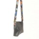 Sac bandoulière cuir noir et tissu rétro fleuri