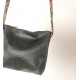 Sac bandoulière cuir noir et tissu rétro fleuri