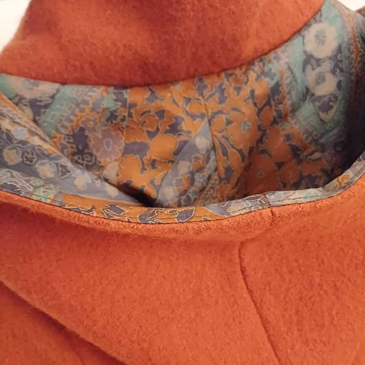 Bright orange warm winter Pixie coat with Goblin Hood in virgin wool