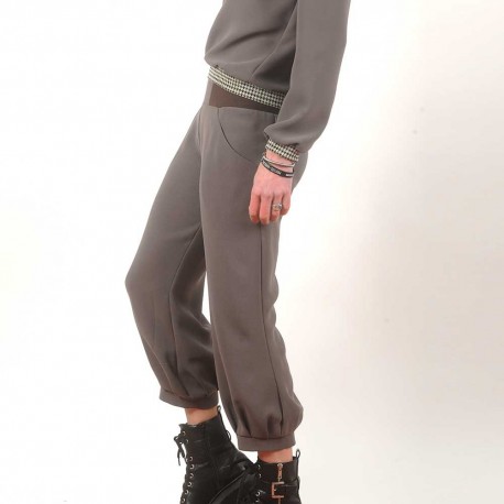 Taupe brown crepe womens puffy cropped pants