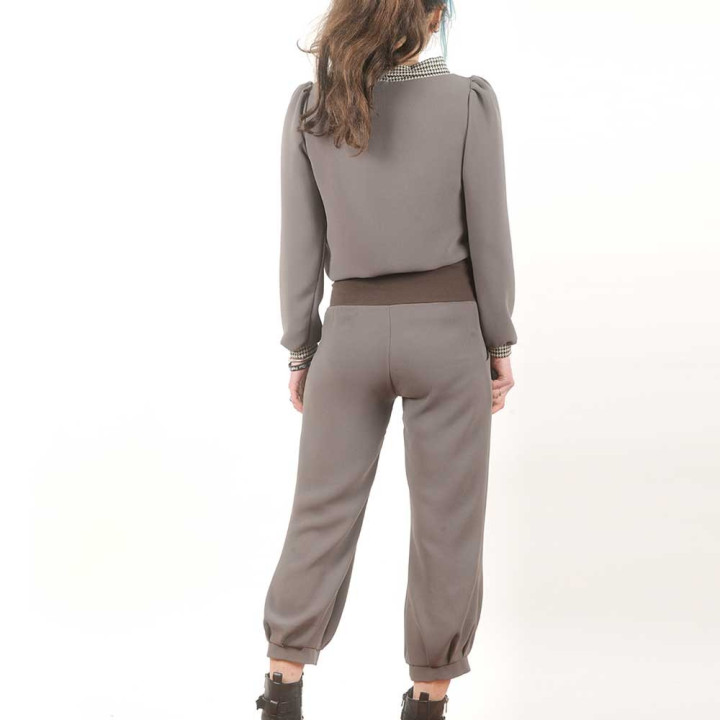 Taupe brown crepe womens puffy cropped pants