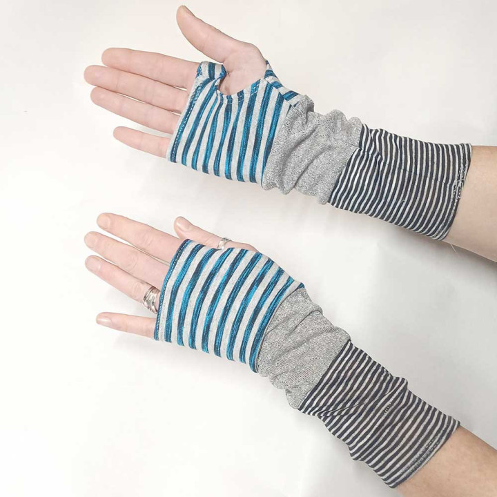 unique striped armwarmers, handmade patchwork warmers