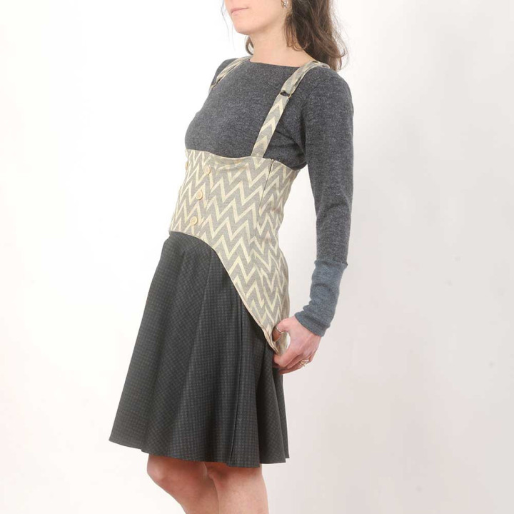 Beige and grey swallowtail underbust belt with suspenders, Steampunk garter, Handmade in France