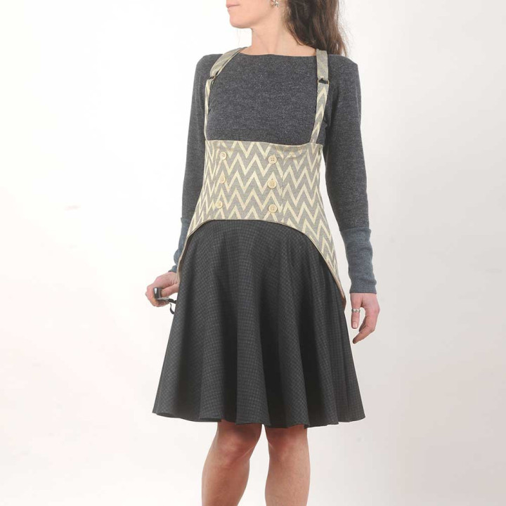 Beige and grey swallowtail underbust belt with suspenders, Steampunk garter, Handmade in France