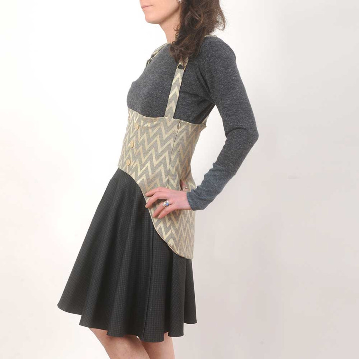 Beige and grey swallowtail underbust belt with suspenders, Steampunk garter, Handmade in France